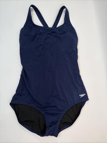 Speedo Solid Conservative One-Piece Swimsuit, Blue, 12
