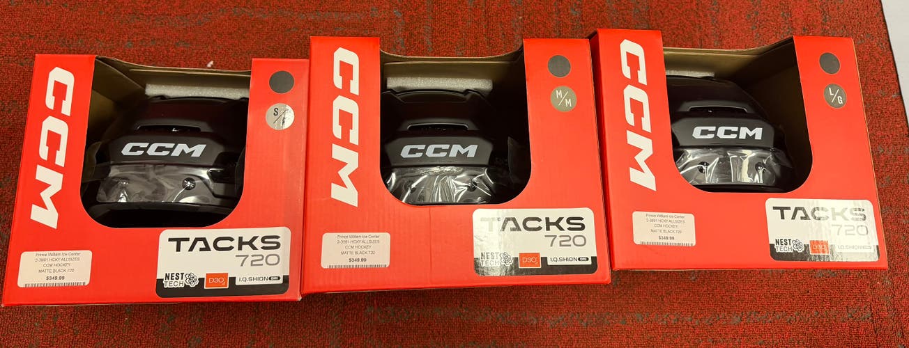 *BRAND NEW PRO SHOP SALE* Large CCM Tacks 720 Helmet MATTE BLACK