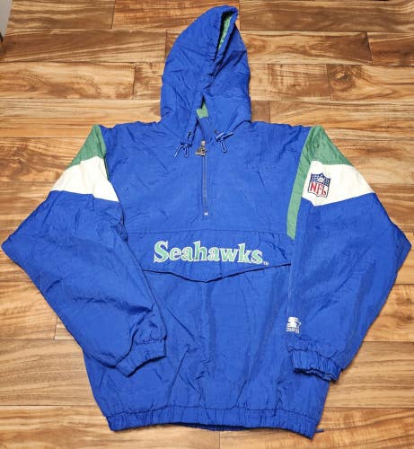 Vintage Starter Seattle Seahawks NFL Pro Line Hooded Puffer Pocket Jacket Sz M/L