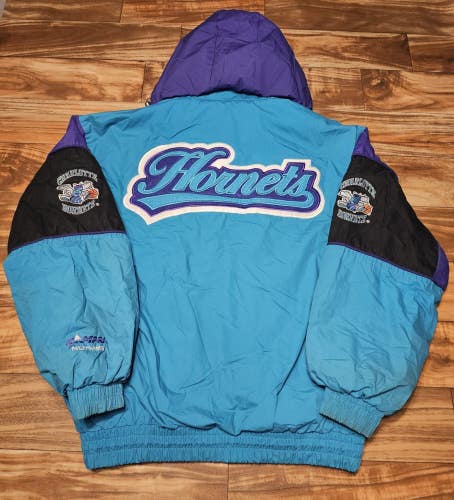 Vintage 90's Charlotte Hornets NBA Nutmeg Hooded Full Zip Jacket Men's Size XL