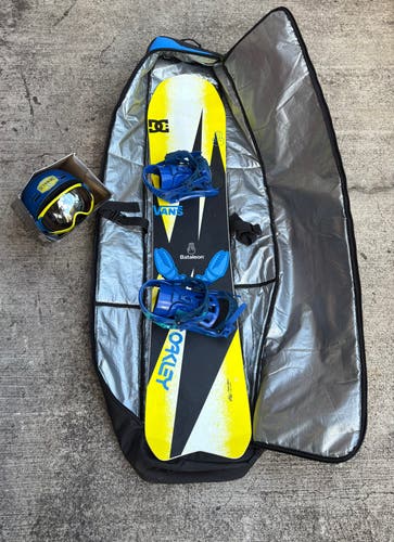 151cm Bataleon Party Wave with Rossignol Battle Bindings, Quiksilver Helmet + Oakley goggles, & bag