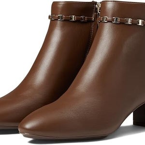 Anne Klein Kierra Boots Womens 7.5 Dark Brown Side Zip Block Heel Bootie JOBB319