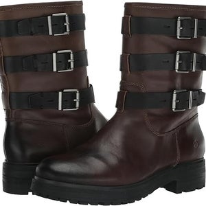 Lucky Brand Cheviss Women US 7.5 Dark Dune Leather Round Toe Biker Boots JOBB367