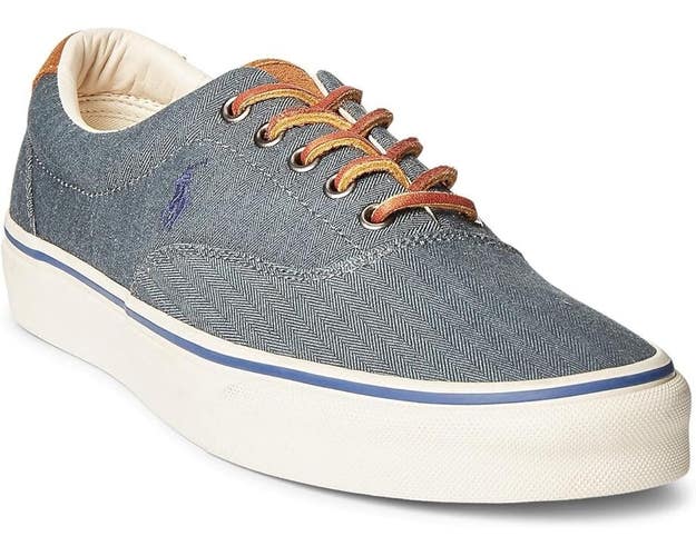 Polo Ralph Lauren Keaton Sneaker Men's 11 Denim Blue Herringbone Shoes ZPO3973