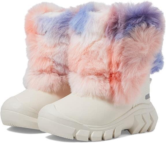 Hunter Intrepid Rainbow Snow Boot Kids US 5 White Multi Faux Fur Pull On JOBB355