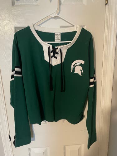Green Small Women's Michigan State cropped long sleeve shirt