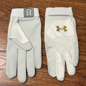 Under Armour Clean Up Batting Gloves White & Gold XL