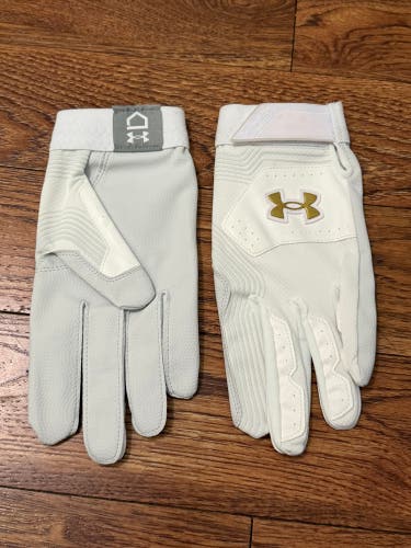 Under Armour Clean Up Batting Gloves White & Gold XL