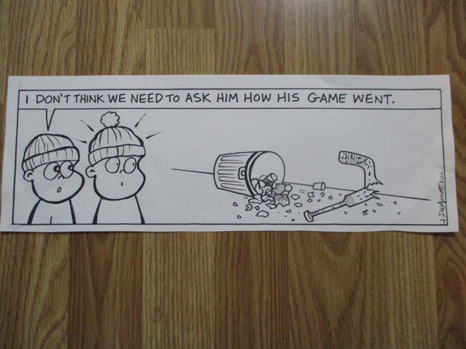 Original Signed Art Small Saves Hockey Goalie Comic Strip Bad Game broken stick Cartoon