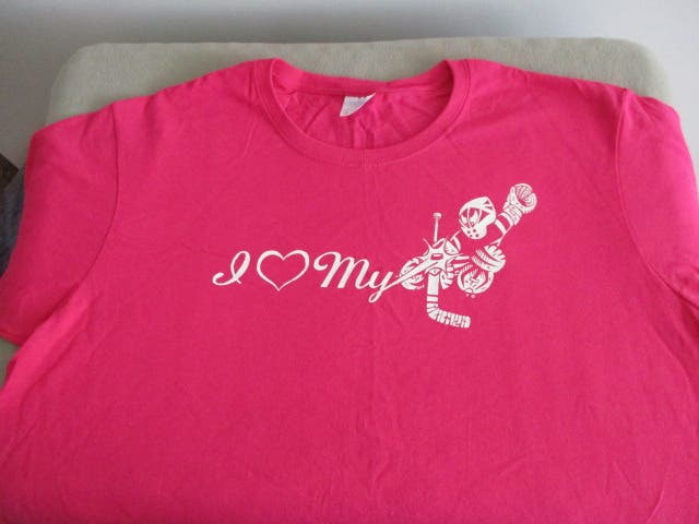 Cute I Love Heart My Hockey Goalie Ladies Cut Size XL Hot Pink Tee Shirt