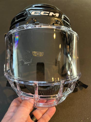 Medium CCM Super Tacks X Helmet Pro Stock with a CCM FV1 Bubble Cage. Visor is HECC certified (Used)