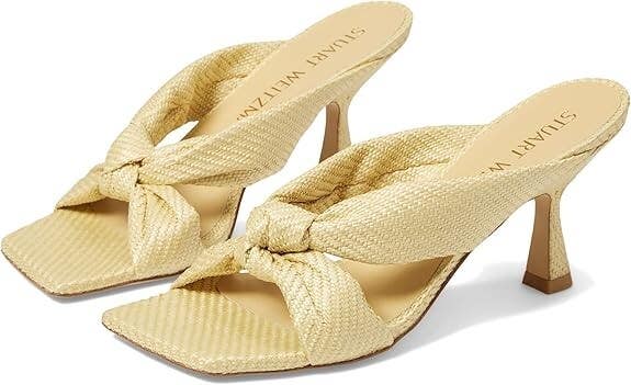 Stuart Weitzman Playa 75 Knot Sandal Womens 6 Wheat Square Toe Spool Heel KHD855
