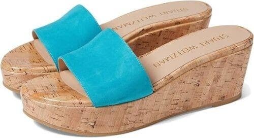 Stuart Weitzman Summer Sandal Women 10.5 Capri Leather Slip-On Wedge Heel KHD857