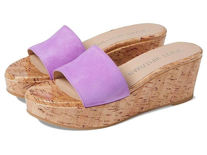 Stuart Weitzman Summer Sandals Women's US 9.5 Purple Leather Wedge Heel KHD840