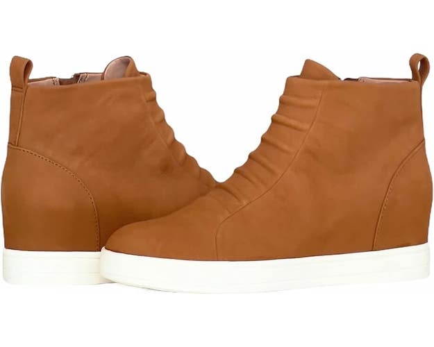 Linea Paolo Ashley Bootie Womens US 5 Cognac Leather Side Zip Wedge Boots KHD790