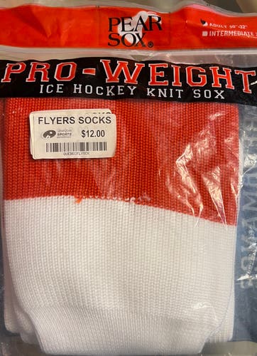 White Senior Large Socks (New) with orange stripe