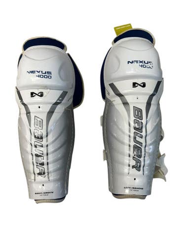 Used Bauer NEXUS 4000 Senior Shin Guards Silver/White/Royal 13" 11835-S000206531