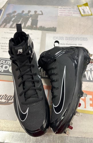 Size 10 Nike 923428-001 Alpha Huarache Elite Mid high Baseball Black Metal Cleats sz mens men's