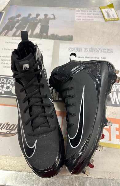 Size 10 Nike 923428-001 Alpha Huarache Elite Mid high Baseball Black Metal Cleats sz mens men's
