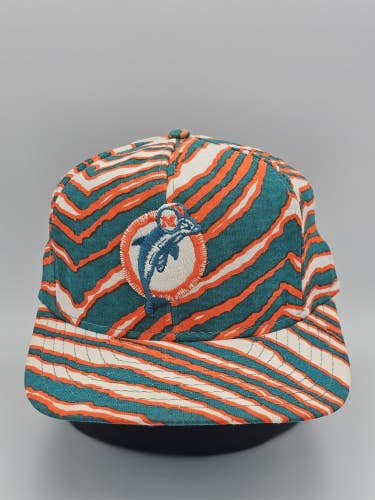 Vintage 1990s Miami Dolphins Zubaz AJD Sports Hat NFL Cap Vtg USA Made Snapback