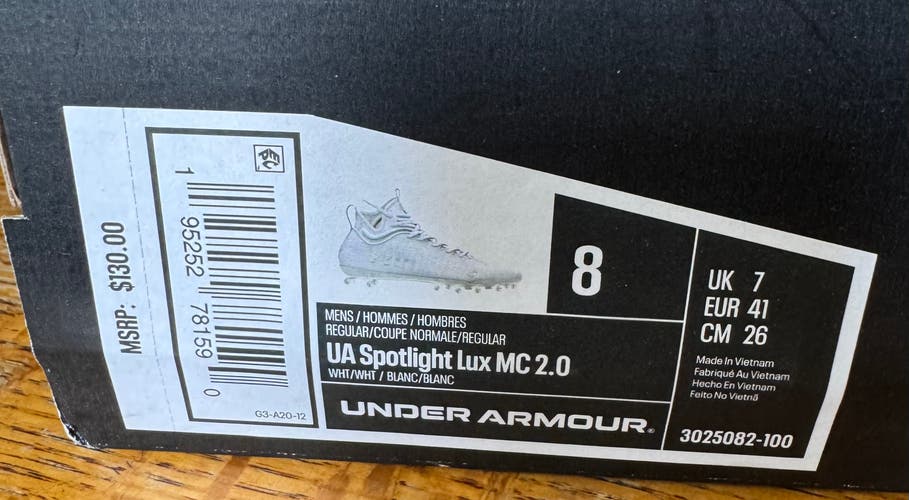 Men's Size M 8.0 (W 9.0) Under Armour Mid Top Molded Cleats (New)
