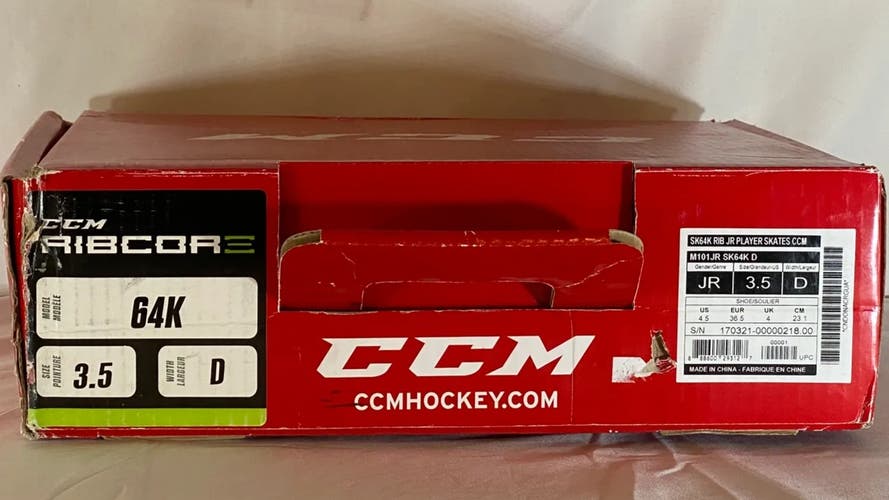 CCM Ribcor 64K Hockey Skates Regular Width Size 3.5 (New)