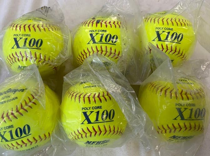 6 MacGregor 12YL Polycore X100 Yellow Softballs USA 375lb Compression .47 COR