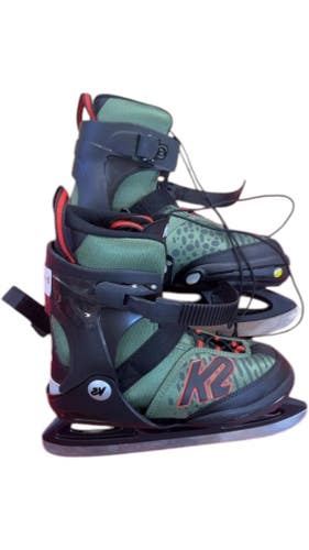 K2 Raider Adjustable Ice Skates Green/Black Used Size 4-8