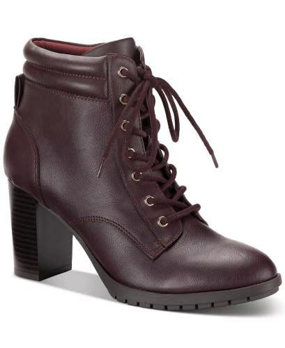 Style & Co Laurellee Bootie Womens US 8.5 Brown Leather Block Heel Boots LION490