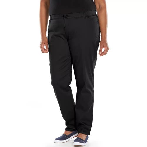 Lee All Day Pants Womens 14W Large Black Stretch Relaxed Fit Straight Leg RED878
