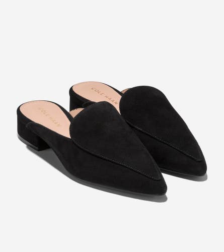 Cole Haan Piper W08934 Flats Women's US 7 Black Suede Pointed Toe Mules LION447