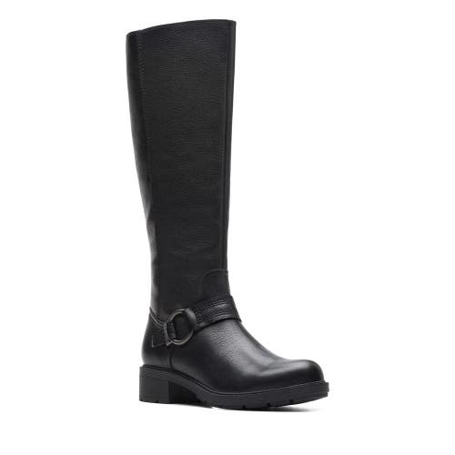 Clarks Hearth Rae Women's US 6W Black Leather Buckled Strap Riding Boots LION363