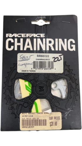 RaceFace 22T 5-Bolt Compact Chainring RR58X22 New 58mm BCD