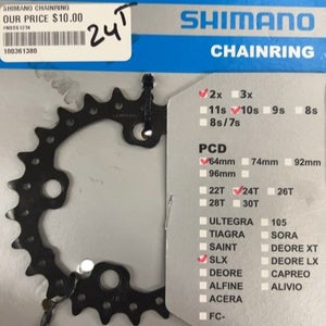 Shimano SLX 24T 10-Speed 64mm PCD Chainring