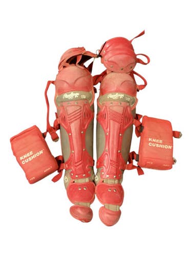 Used Rawlings SHIN GUARDS / KNEE SAVERS Catchers Leg Guards Red Adult 11846-S000104987