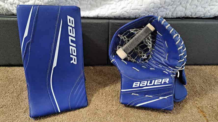 Blue 2023 Junior Bauer GSX Glove and Blocker Set Regular (Used)