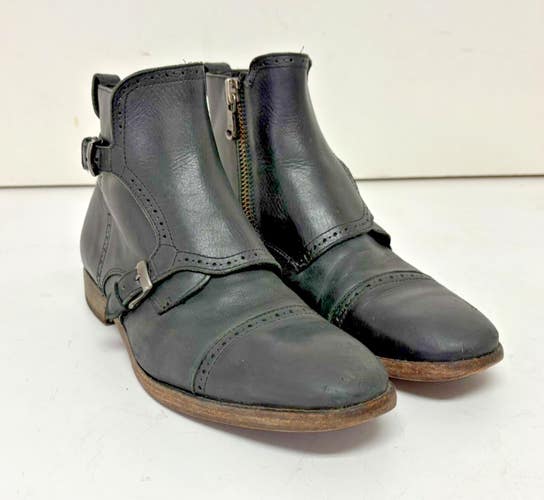 John Varvatos Staley Brogued Cap Toe Black Leather Monk Strap Boos US Men's 8.5