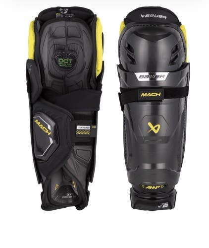 New Bauer Supreme Mach Shin Guards Pads Ice Hockey Roller Senior Size 15
