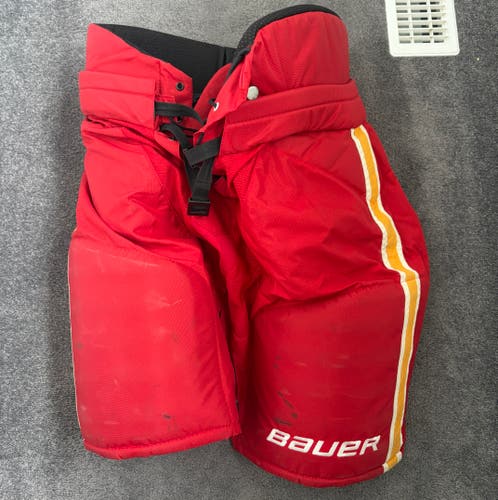 Senior Large Calgary Flames Bauer Custom Pro Stock Hockey Pants (Used)
