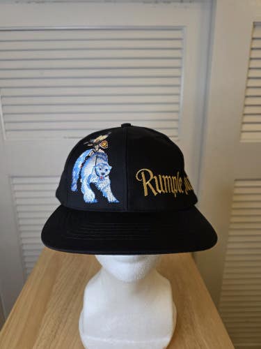 RARE VTG Rumple Minze Liquor Promo Hat Black 100 Proof Embroidered Bear