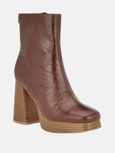 Guess Danca Boots Women's 11 Brown Faux Leather Platform Ankle Bootie LION627