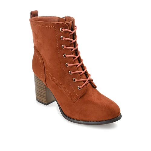 Journee Collection Baylor Boot Women 8.5 Brown Faux Suede Lace Up Bootie LION553