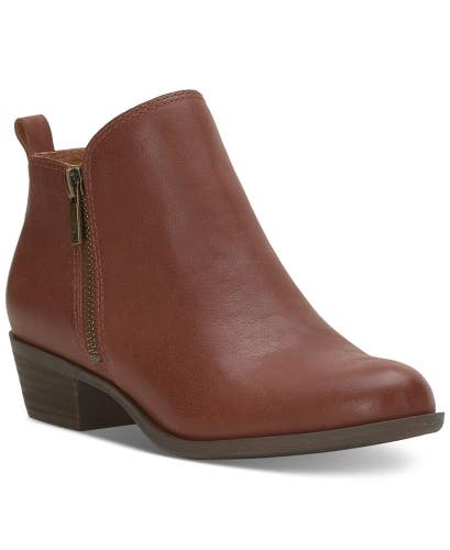 Lucky Brand Basel Boots Women's 7.5 Brown Leather Side Zip Ankle Bootie JOBB609