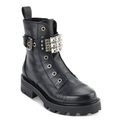 Karl Lagerfeld Paris Maeva KL323106 Women's 5 Black Leather Combat Boots LION685