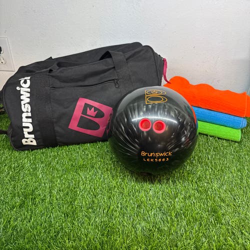 Brunswick LEK5663 Rhino Bowling Ball 16lbs Made in USA Black/Gray Bag/Towels