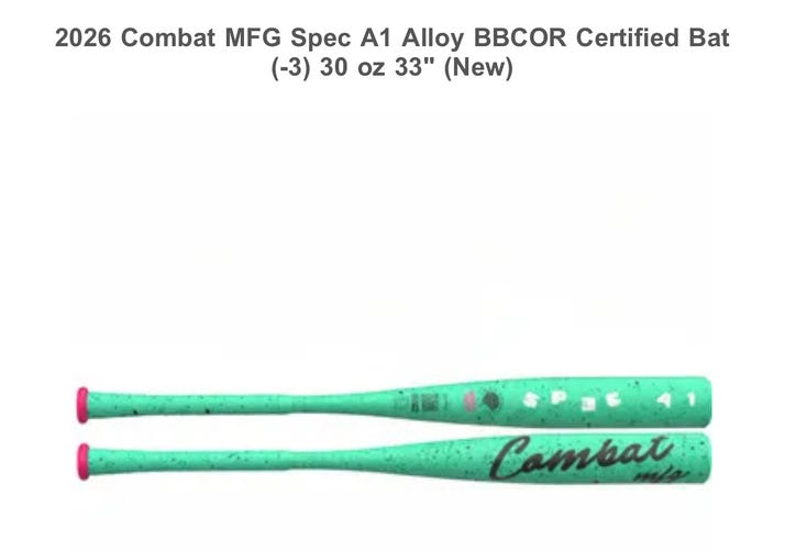 Combat MFG Spec A1 Alloy BBCOR Certified Bat 29 oz 32" (Used)