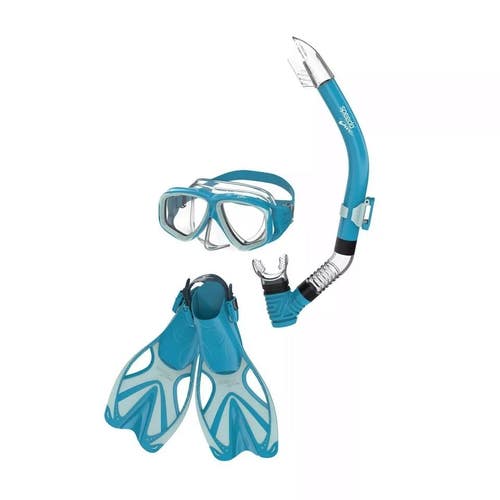 New Speedo Junior Mask Snorkel and Fin Set - Turquoise/Gray L/XL