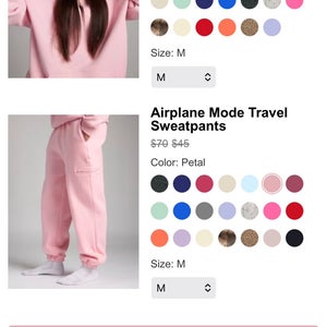 Comfrt Brand Travel Airplane Set Pink Women's Medium Sweatshirt/Small Sweatpants  (New)