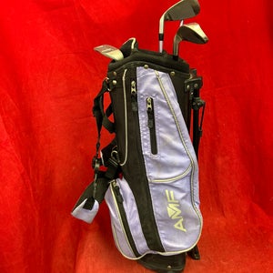 AMF ZXT junior golf set featuring a lavender and black stand bag, 7, P, putter, driver’s
