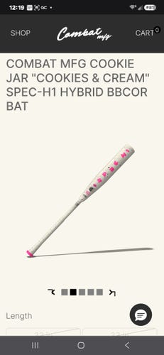 Combat Cookie Jar " Cookies & Cream" Spec H1 Hybrid BBCOR Bat